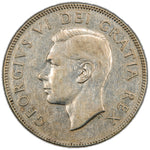 Obverse of a key-date Dominion of Canada 1948 50 Cents silver coin (SKU: SP2870) in Very Fine condition, featuring the bare-headed uncrowned portrait of King George VI facing left, surrounded by the revised legend GEORGIVS VI DEI GRATIA REX.