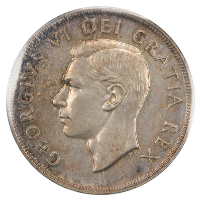 Obverse of a Canada 1951 Arnprior 1 Dollar silver coin (ICCS AU-55, SKU: XYH 040), featuring the uncrowned profile portrait of King George VI facing left, surrounded by GEORGIUS VI DEI GRATIA REX.