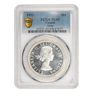 Canada 1953 Shoulder Fold $1 Silver Dollar Proof Like Coin - PCGS PL-65