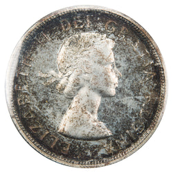 Obverse of a Canada 1954 1 Dollar silver coin (ICCS PL-65, SKU: XYH 078), featuring the first laureate profile portrait of Queen Elizabeth II facing right, surrounded by ELIZABETH II DEI GRATIA REGINA.