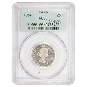 Canada 1954 25 Cents Quarter Silver Proof Like Coin - PCGS PL-66