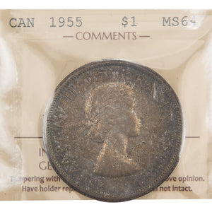 Canada 1955 $1 Silver Dollar Coin - ICCS MS-64