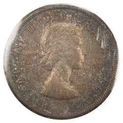 Obverse of a Canada 1955 1 Dollar silver coin (ICCS MS-64, SKU: XYH 044), featuring the first laureate profile portrait of Queen Elizabeth II facing right, surrounded by ELIZABETH II DEI GRATIA REGINA.