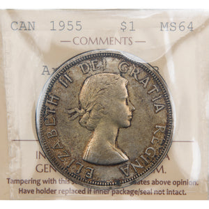 Canada 1955 Arnprior w/Die Break $1 Silver Dollar Coin - ICCS MS-64