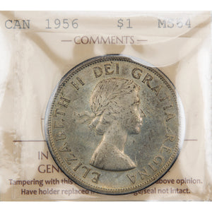 Canada 1956 $1 Silver Dollar Coin - ICCS MS-64