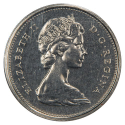Obverse of a Canada 1973 Large Bust 25 Cents Quarter Proof Like coin (ICCS PL-66, SKU: XSV 760), featuring the rare Large Bust variety portrait of Queen Elizabeth II facing right with detailed hair and tiara, surrounded by ELIZABETH II D: G: REGINA.