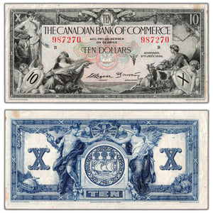 Canadian Bank of Commerce 1935 $10 Chartered Note #75-18-08a - Abt. EF (minor stain)