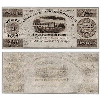 Champlain & St. Lawrence Rail Road 1837 15 Sous Remainder Note - Uncirculated
