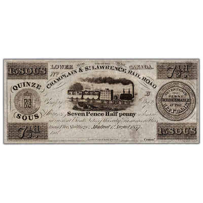 Champlain & St. Lawrence Rail Road 1837 15 Sous Remainder Note - Uncirculated