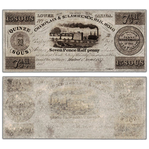 Champlain & St. Lawrence Rail Road 1837 15 Sous Remainder Note - Uncirculated