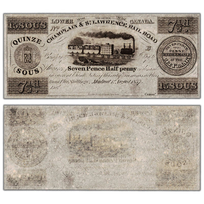 Champlain & St. Lawrence Rail Road 1837 15 Sous Remainder Note - Uncirculated