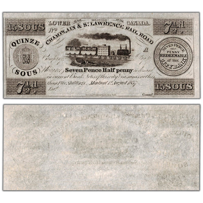 Champlain & St. Lawrence Rail Road 1837 15 Sous Remainder Note - Uncirculated