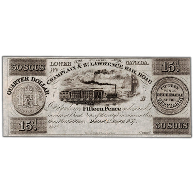 Champlain & St. Lawrence Rail Road 1837 30 Sous Remainder Note - Uncirculated