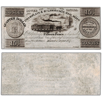 Champlain & St. Lawrence Rail Road 1837 30 Sous Remainder Note - Uncirculated