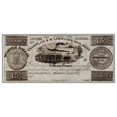 SOLD Champlain & St. Lawrence Rail Road 1837 30 Sous Remainder Note - Uncirculated