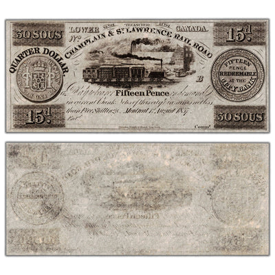 SOLD Champlain & St. Lawrence Rail Road 1837 30 Sous Remainder Note - Uncirculated
