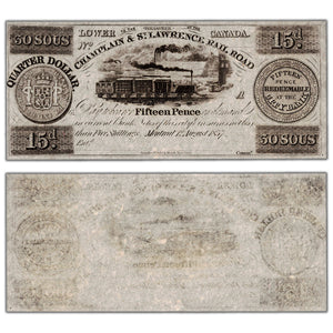Champlain & St. Lawrence Rail Road 1837 30 Sous Remainder Note - Uncirculated