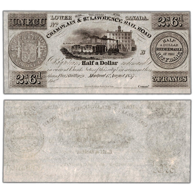 SOLD Champlain & St. Lawrence Rail Road 1837 1 Ecu Remainder Note - Uncirculated