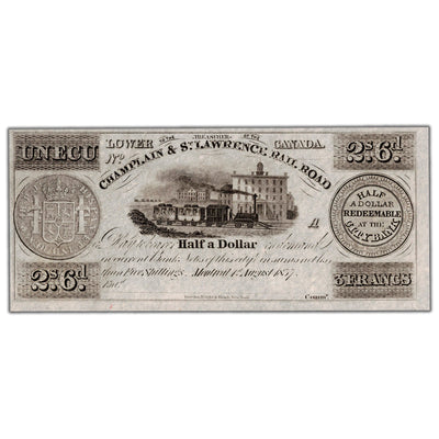Champlain & St. Lawrence Rail Road 1837 1 Ecu Remainder Note - Uncirculated