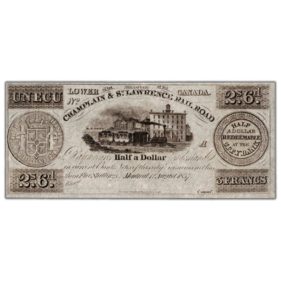 Champlain & St. Lawrence Rail Road 1837 1 Ecu Remainder Note - Uncirculated