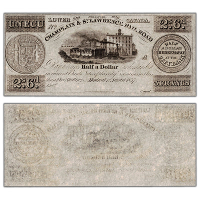 Champlain & St. Lawrence Rail Road 1837 1 Ecu Remainder Note - Uncirculated