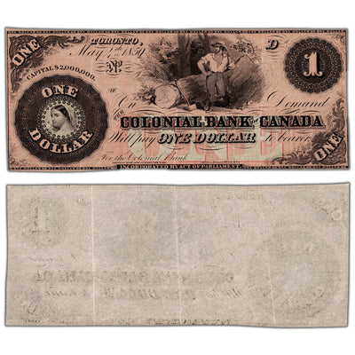 Colonial Bank of Canada 1859 $1 One Dollar Chartered Note #130-10-04-02R - EF