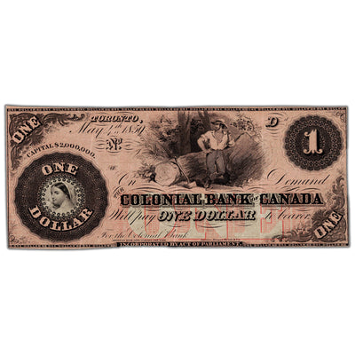 Colonial Bank of Canada 1859 $1 One Dollar Chartered Note #130-10-04-02R - EF