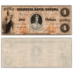 Colonial Bank of Canada 1859 $4 Chartered Note #130-10-02-08 - VF/EF (pinholes)