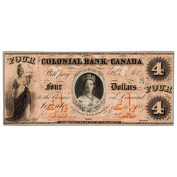 Colonial Bank of Canada 1859 $4 Chartered Note '8' Overprint #130-10-02-08 - VF+