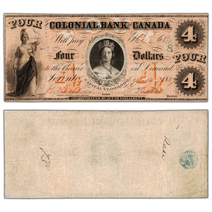 Colonial Bank of Canada 1859 $4 Chartered Note '8' Overprint #130-10-02-08 - VF+