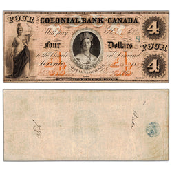Colonial Bank of Canada 1859 $4 Chartered Note '8' Overprint #130-10-02-08 - VF+