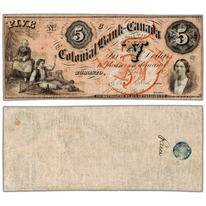 Colonial Bank of Canada 1859 $5 Chartered Note '8' Overprint #130-10-02-10 - VF