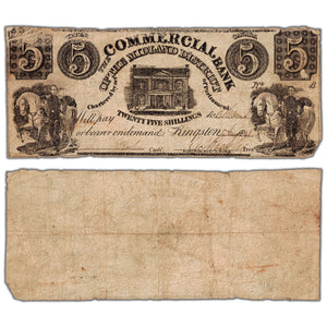 SOLD Commercial Bank of the Midland District 1848 $5 Note Spurious Issue #190-28-02