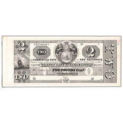 Front view of Commercial Bank of New Brunswick 1800s two pounds face proof note, issue number 180-10-04P, inventory cnbp60.