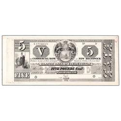 Front view of Commercial Bank of New Brunswick 1800s five pounds face proof note, issue number 180-10-06P, inventory cnbp62.