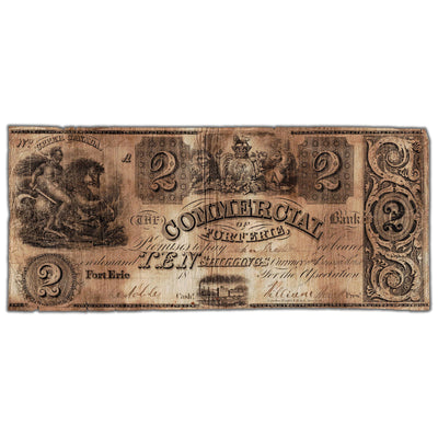 Commercial Bank of Fort Erie 1837 $2 Chartered Note #160-10-04R - Fine (stained)