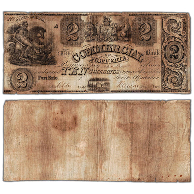 Commercial Bank of Fort Erie 1837 $2 Chartered Note #160-10-04R - Fine (stained)