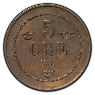 Sweden 1881 5 Ore Coin KM #736