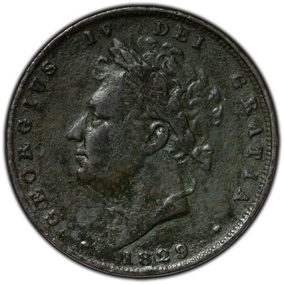 SOLD Great Britain 1829 Farthing Coin KM #697 - Corrosion