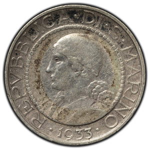 SOLD San Marino 1933 R 5 Lire Silver Coin KM #9