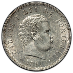 SOLD Portugal 1891 500 Reis Silver Coin KM #535