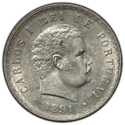 SOLD Portugal 1891 500 Reis Silver Coin KM #535