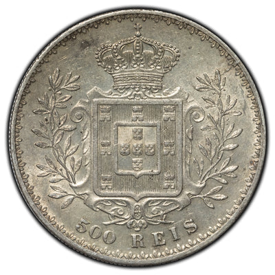 SOLD Portugal 1891 500 Reis Silver Coin KM #535