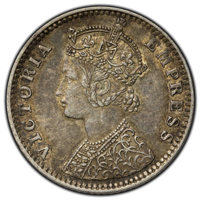 SOLD India 1889 B Incuse Mint Mark 1/4 Rupee Silver Coin KM #490