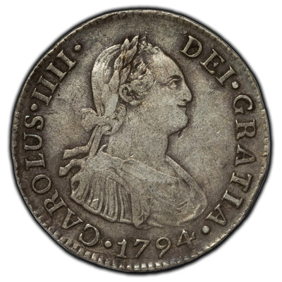 Peru 1794 IJ 2 Reales Silver Coin KM #95