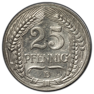 Germany 1909 D 25 Pfennig Coin KM #18
