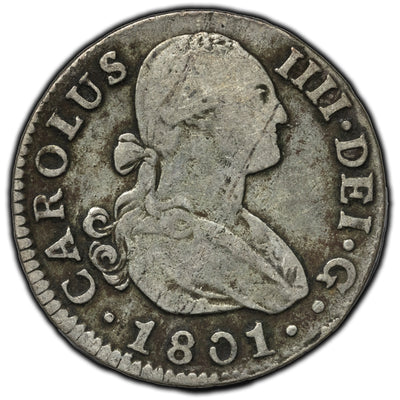 Spain 1801 S CN 2 Reales Silver Coin KM #430.2