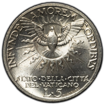 SOLD Vatican City 1939 Sede Vacante 5 Lire Silver Coin KM #20