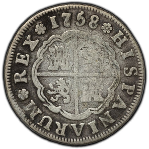 SOLD Spain 1758 M JB 2 Reales Silver Coin KM #386.1