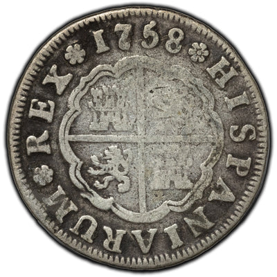 SOLD Spain 1758 M JB 2 Reales Silver Coin KM #386.1